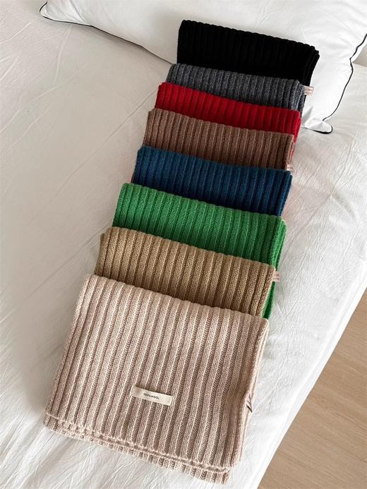 丁摩 100%羊毛围巾女秋冬加厚韩版情侣款针织保暖纯色布标毛线围脖4ZF-122301 商品图2