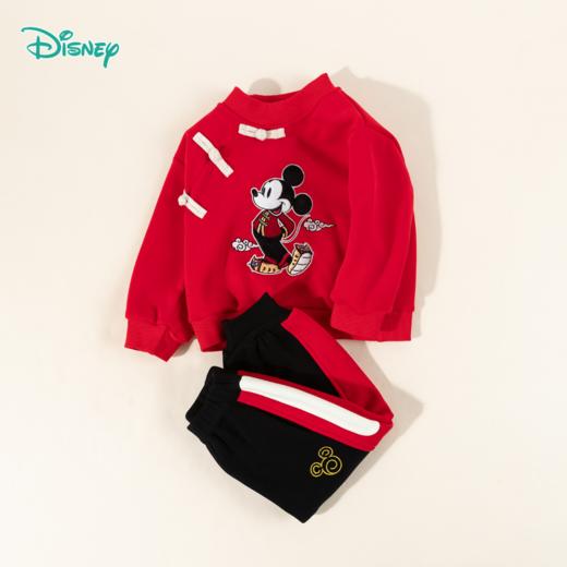 迪士尼童装秋冬季男童国风米奇卫衣套装宝宝加绒保暖套头上衣长裤ZD1ET002 商品图6