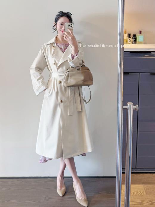 "论一件风衣的含金量 " 内里全包边抗皱工艺一流天丝棉双排扣风衣 茶白色 商品图3