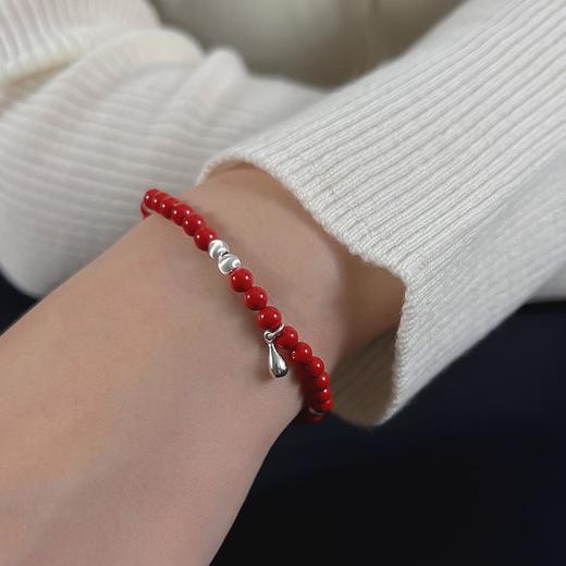 ELOANE GALLERY落岸 天然朱砂纯银水滴吊坠红色手链（7天内发货） 商品图6