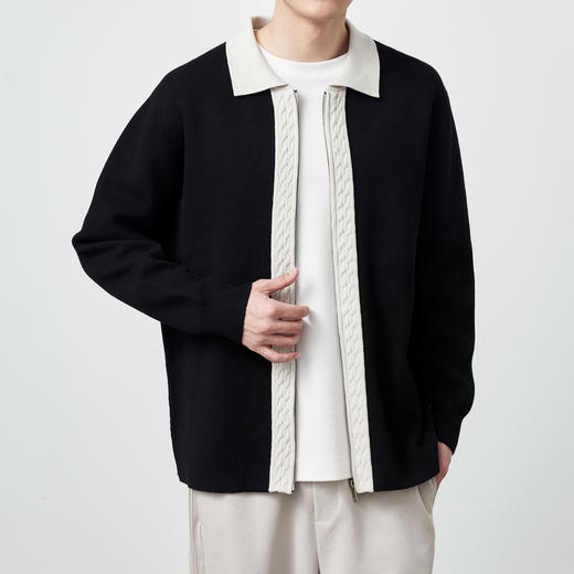 墨麦客男装2024春秋新款男士针织夹克撞色提花宽松上衣外套男潮流 商品图1