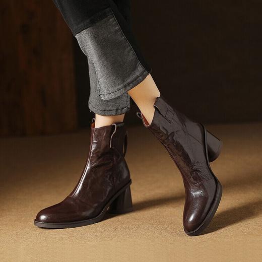 【预售5天】真皮女靴子头层羊皮粗跟高跟质感马丁靴高级感十足女短靴LG&509-979 商品图4