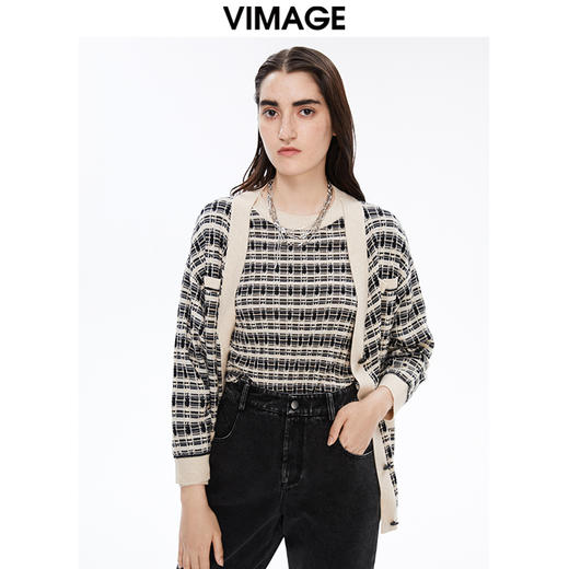 VIMAGE纬漫纪秋季新款显瘦百搭舒适针织开衫外套V1601204 商品图4