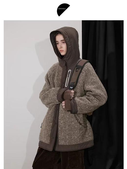 半圆/D24401478/连帽插肩袖假两件羊羔毛外套 商品图1