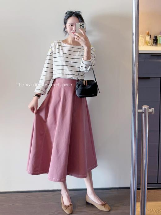 糯叽叽的粉裙  拼接明线设计小鱼尾牛仔半身裙 豆沙粉 商品图4