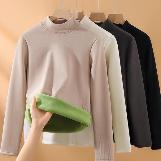 洋气内搭【加绒加厚】秋冬中领打底衫女士保暖上衣时尚修身显瘦2392条纹加绒打底衫 商品图5