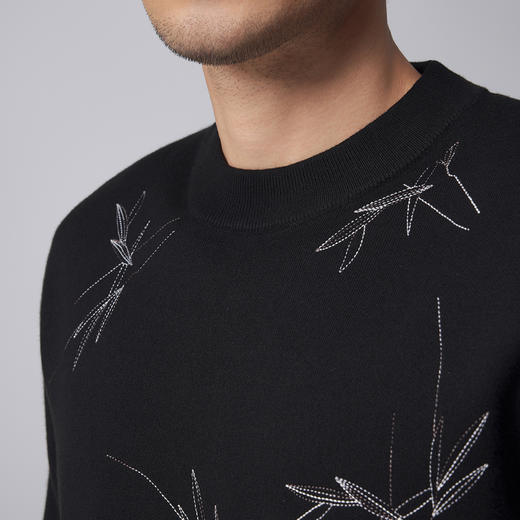 墨麦客男装远红外升温圆领针织衫男士2024秋冬季新中式刺绣毛衣男 商品图3