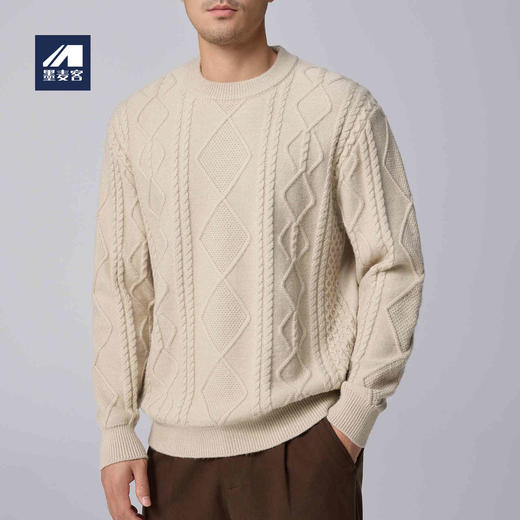 墨麦客男装复古圆领针织衫男士2024冬季新款绞花休闲套头毛衣男潮 商品图0