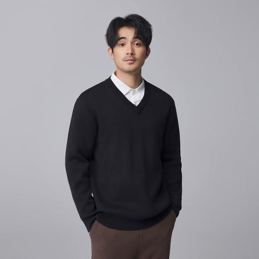 墨麦客男装纯色V领针织衫男士2024秋季新款简约休闲打底衫毛衣男 商品图1