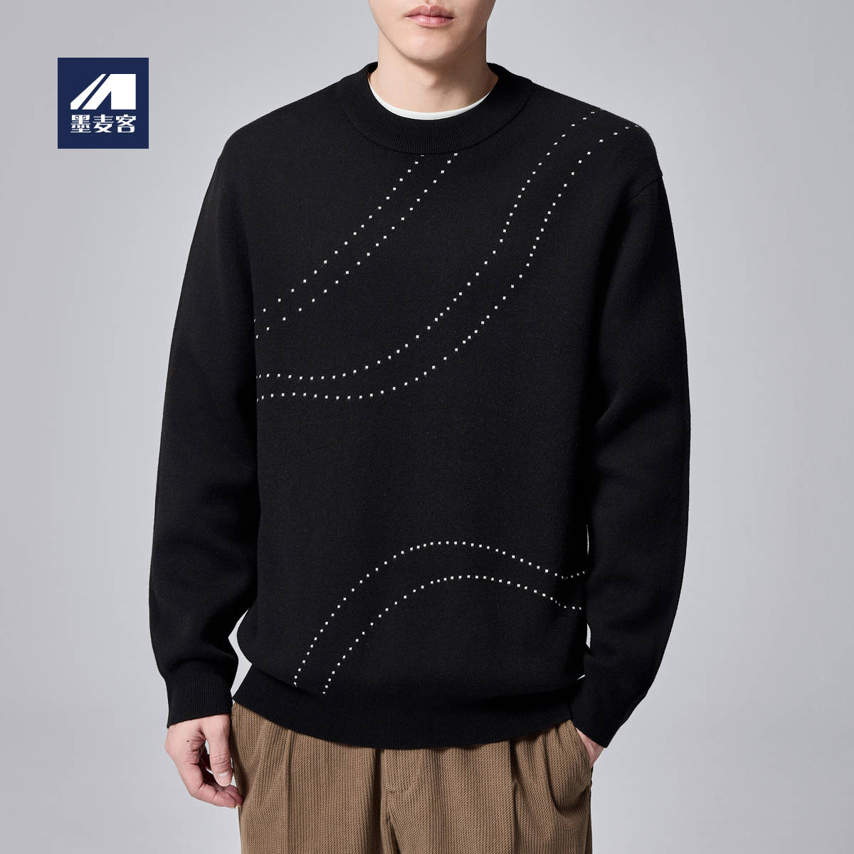墨麦客男装2024秋冬季新款远红外升温毛衣男士加厚撞色针织衫。