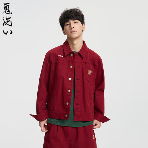 ONIARAI/鬼洗25春夏棒系列小年兽达摩刺绣红色牛仔夹克男 N340215 商品图1