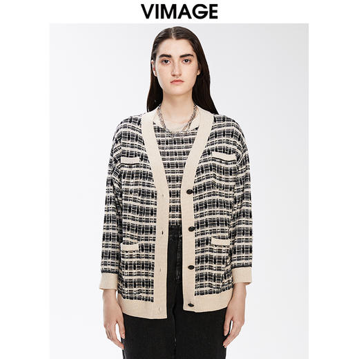 VIMAGE纬漫纪秋季新款显瘦百搭舒适针织开衫外套V1601204 商品图2
