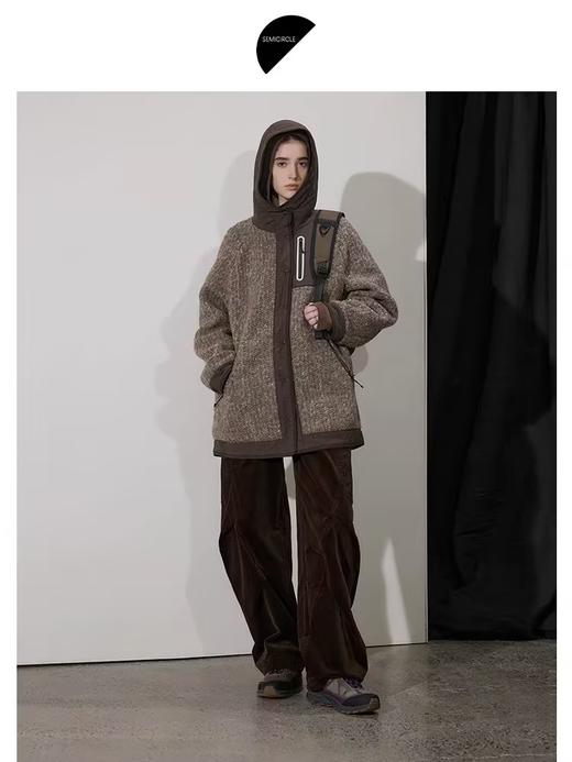 半圆/D24401478/连帽插肩袖假两件羊羔毛外套 商品图2