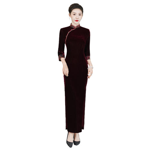 DNO-4FH7801-1丝绒加厚旗袍礼服薄款厚款中国风喜婆婆大码连衣裙 商品图4