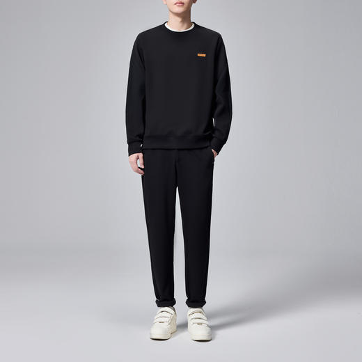 墨麦客男装同色肌理拼接男士休闲圆领卫衣2024秋季新款重磅上衣。 商品图4