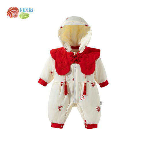 贝贝怡童装婴幼儿夹棉加绒连体棉服冬季女宝宝保暖哈衣国风拜年服ZB4DL060 商品图5