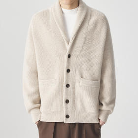 墨麦客男装双口袋青果领针织夹克冬季新款绵羊毛复古外套男20712