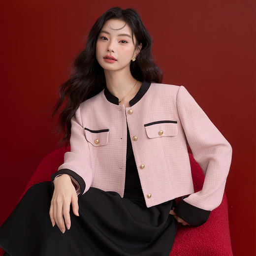 气质高级感翻折袖口撞色短款小香风外套女通勤风上衣V0250016 商品图4