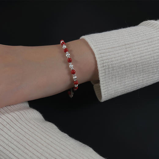 ELOANE GALLERY落岸天然朱砂间隔纯银猫眼珠红色手链（7天内发货） 商品图4