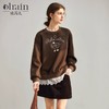 OLrain欧芮儿摩卡色加绒卫衣女冬季2024年新款休闲绣花套头衫 商品缩略图0