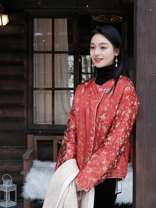 盛唐牡丹 |宋锦散花纹夹棉外套 商品图1