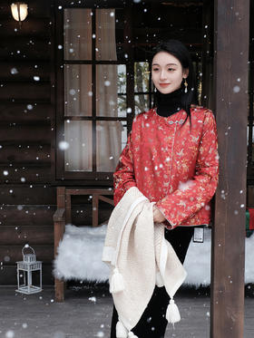 盛唐牡丹 |宋锦散花纹夹棉外套