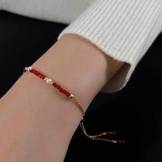 ELOANE GALLERY落岸 红玛瑙碎金天然珍珠手链银镀金抽拉式（7天内发货） 商品图3