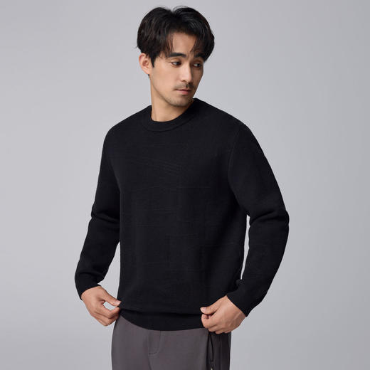 墨麦客男装不规则线条提花圆领针织衫男士2024冬季微阔宽松毛衣男 商品图1