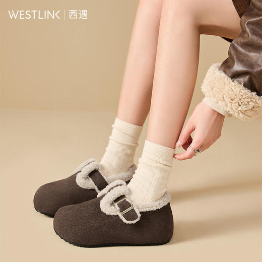 西遇勃肯鞋女冬季加绒新款吐司毛毛鞋平底加厚保暖雪地靴棉鞋V0047939 商品图1