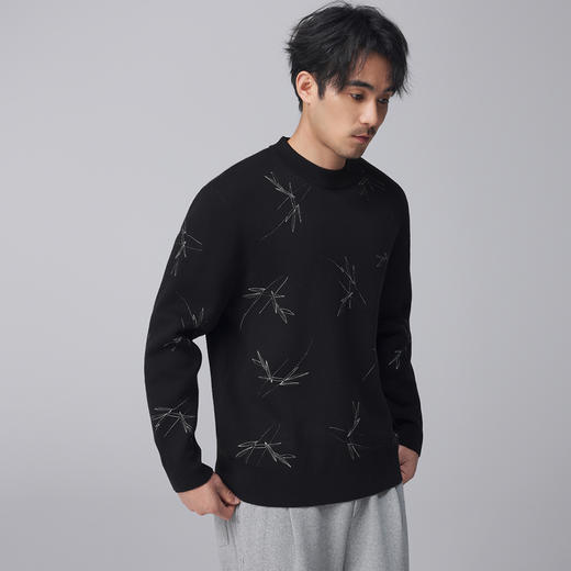 墨麦客男装远红外升温圆领针织衫男士2024秋冬季新中式刺绣毛衣男 商品图1
