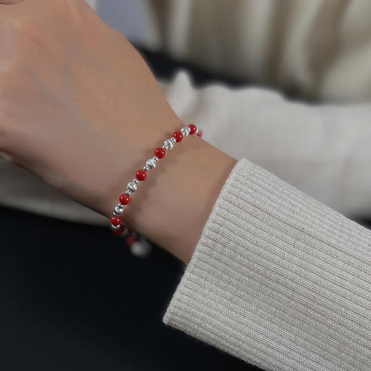 ELOANE GALLERY落岸天然朱砂间隔纯银猫眼珠红色手链（7天内发货） 商品图2