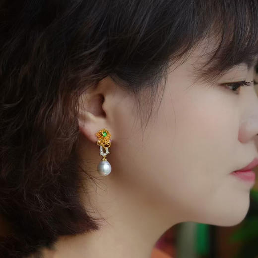 龢盒原创 牡丹花开澳白珍珠耳环 商品图3