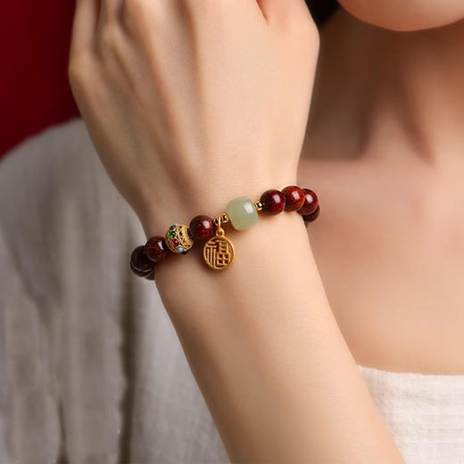 【经典】福星高照天然小叶紫檀转运珠手串8mm  925银手链优选和田玉福运珠串油润细腻带证书 商品图2