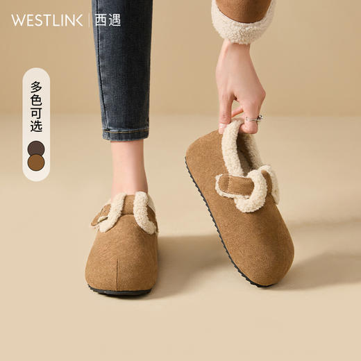 西遇勃肯鞋女冬季加绒新款吐司毛毛鞋平底加厚保暖雪地靴棉鞋V0047939 商品图0