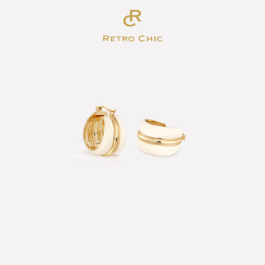 【张婧仪&赵丽颖&刘芳菲同款】Retro Chic | 奥斯白色珐琅耳圈&奥斯白色珐琅戒指套装 商品图1