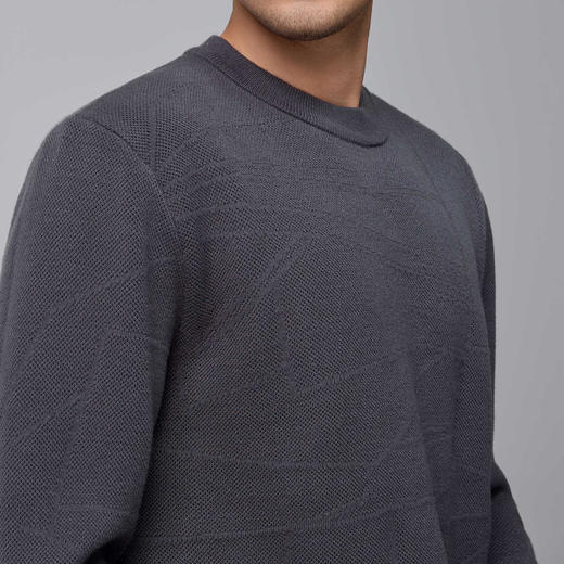 墨麦客男装不规则线条提花圆领针织衫男士2024冬季微阔宽松毛衣男 商品图3