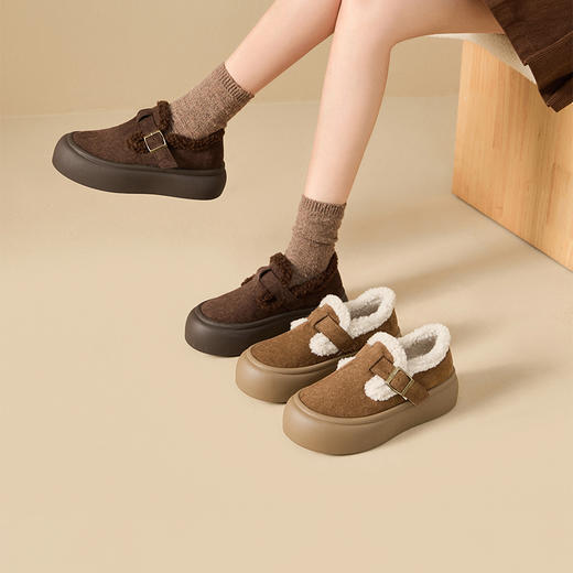 西遇厚底勃肯鞋女加绒冬季新款一脚蹬毛毛雪地靴东北保暖棉鞋V0047909 商品图0