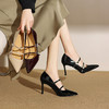 OLD25004 尖头超高细跟法式气质性感一字带浅口单鞋女2025春秋新款黑色水钻 商品缩略图0