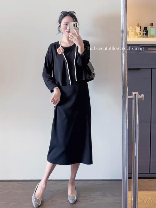 珍珠永远是珍珠 内敛温柔悄然绽放女性气质的珍珠点缀针织套装 黑色 商品图2