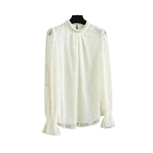 【高货wl】全新升级【铂金会员266/天猫359/差价93】(50946) 洛诗琳轻奢重工烧花丝绒法式衬衫女镂空蕾丝时尚新款上衣 商品图4