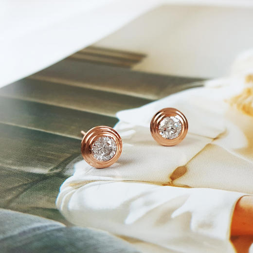 【天然正品】AU750玫瑰金时尚经典款飞碟造型共0.80克拉钻石耳钉7.3*7.3*15.7MM（皆取最大值）女士现售价：5880！071224DZ05 商品图3
