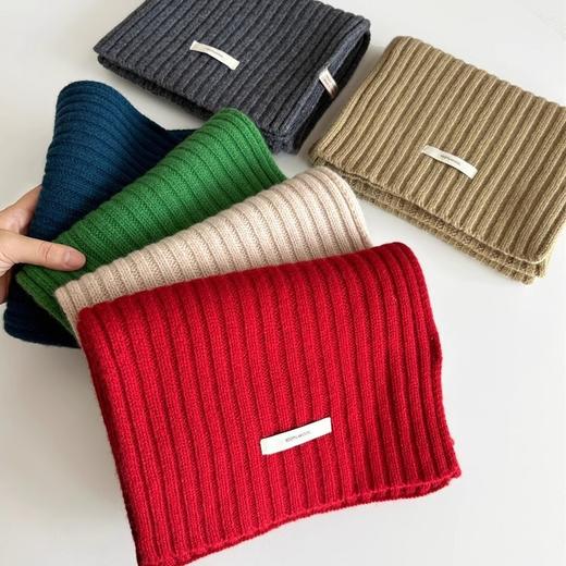 丁摩 100%羊毛围巾女秋冬加厚韩版情侣款针织保暖纯色布标毛线围脖4ZF-122301 商品图0