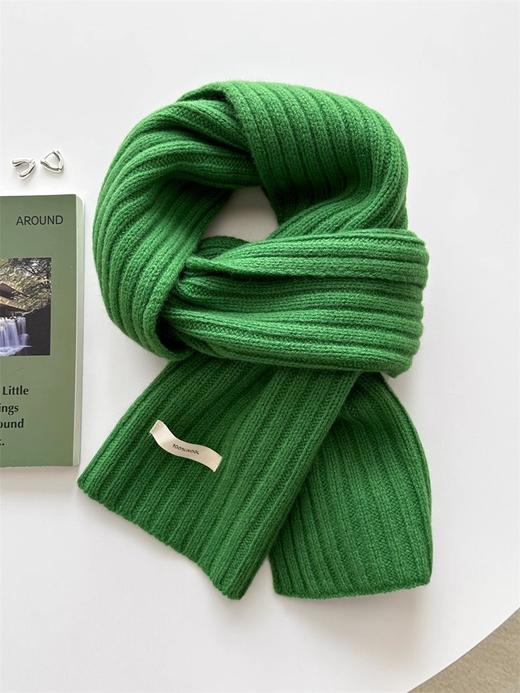 丁摩 100%羊毛围巾女秋冬加厚韩版情侣款针织保暖纯色布标毛线围脖4ZF-122301 商品图3