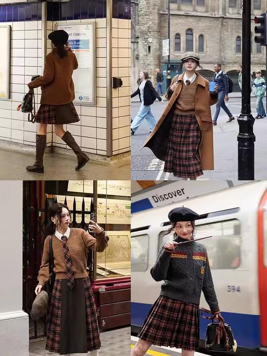 浮生八记/24D155/“格兰芬多”设计感拼接复古多种穿法苏格兰羊毛百褶裙 商品图4