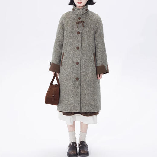 裁缝学苑AQ402高级感立领夹棉毛呢大衣女秋冬中长款加厚复古呢子外套 商品图3