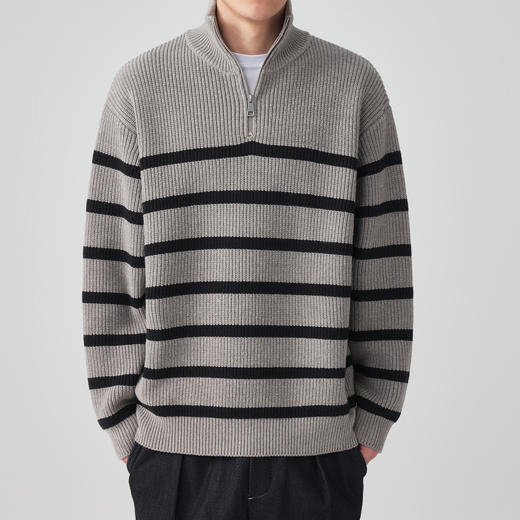 墨麦客远红外升温男士半开拉链高领针织衫秋冬新款撞毛衣男20450 商品图1