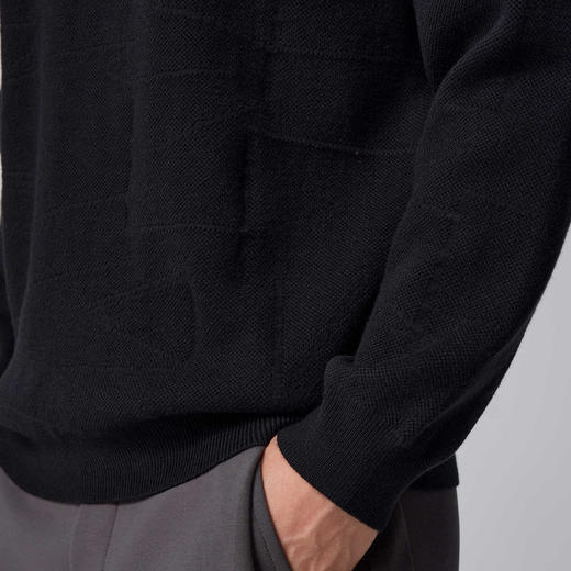 墨麦客男装不规则线条提花圆领针织衫男士2024冬季微阔宽松毛衣男 商品图4