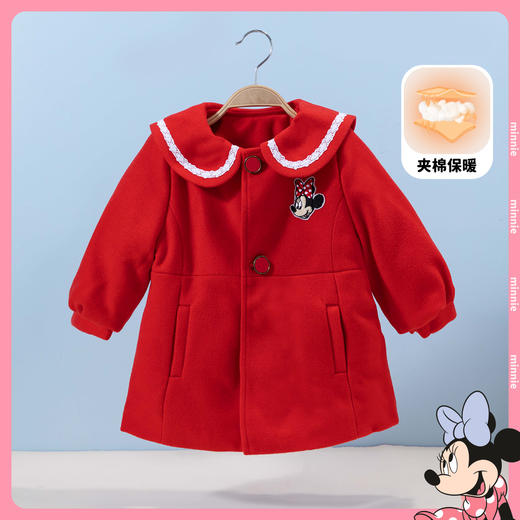 迪士尼秋冬新款女童毛呢学院风中长款夹棉外套中大童棉服214DS0226 商品图0