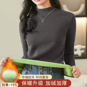 洋气内搭【加绒加厚】秋冬中领打底衫女士保暖上衣时尚修身显瘦2392条纹加绒打底衫