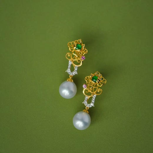 龢盒原创 牡丹花开澳白珍珠耳环 商品图1